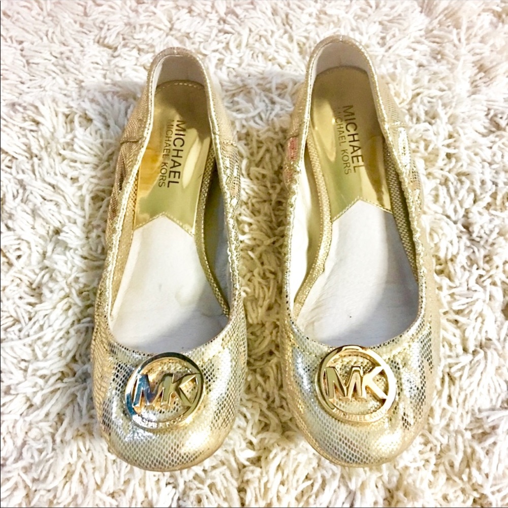 Michael Kors Gold Metallic MK Logo Ballet Flats
